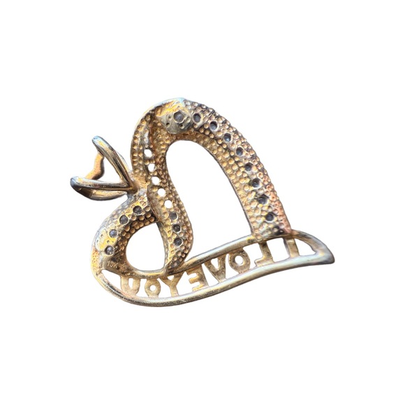 Gold Heart Pendant 10K I love you diamond necklace - Picture 2 of 7